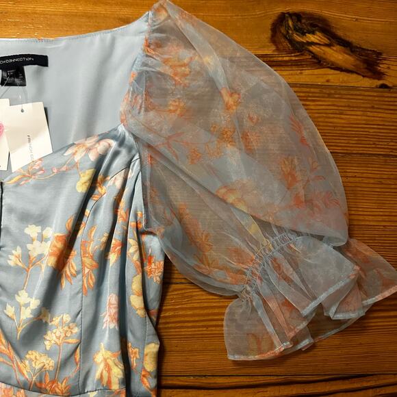 NWT French Connection pastel blue Diana Drape puff sheer sleeve top SIZE 4 - Picture 5 of 6